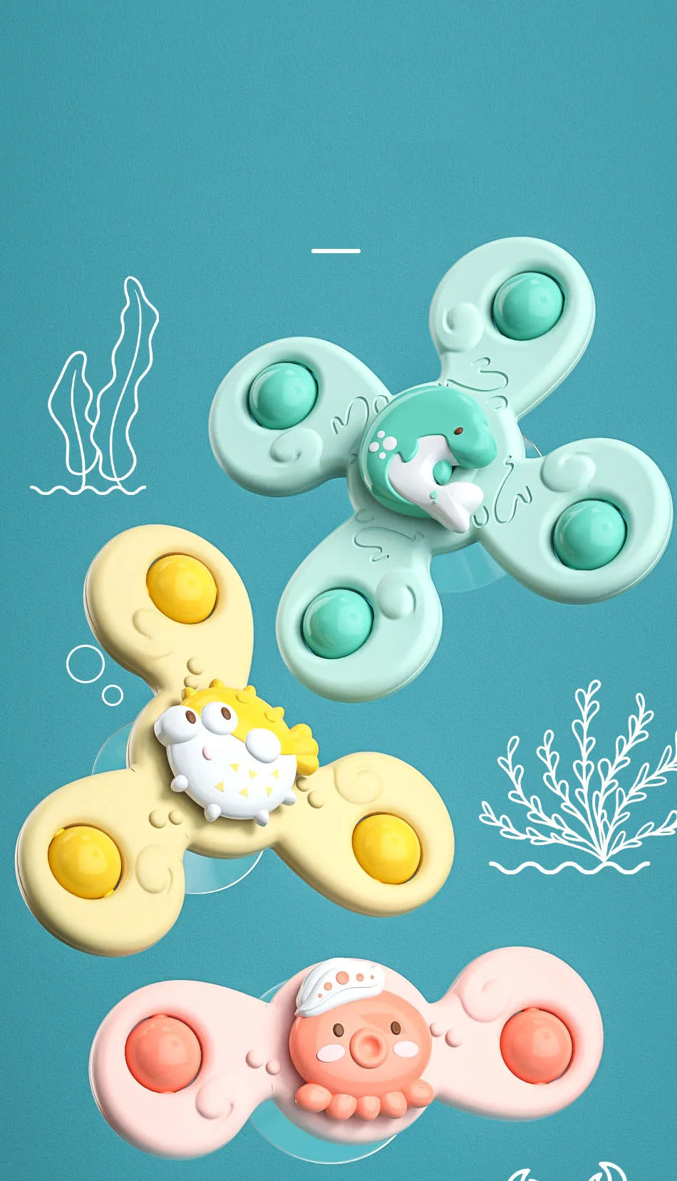 3Pcs/Set Baby Bath Toys Funny Bathing Sucker Spinner