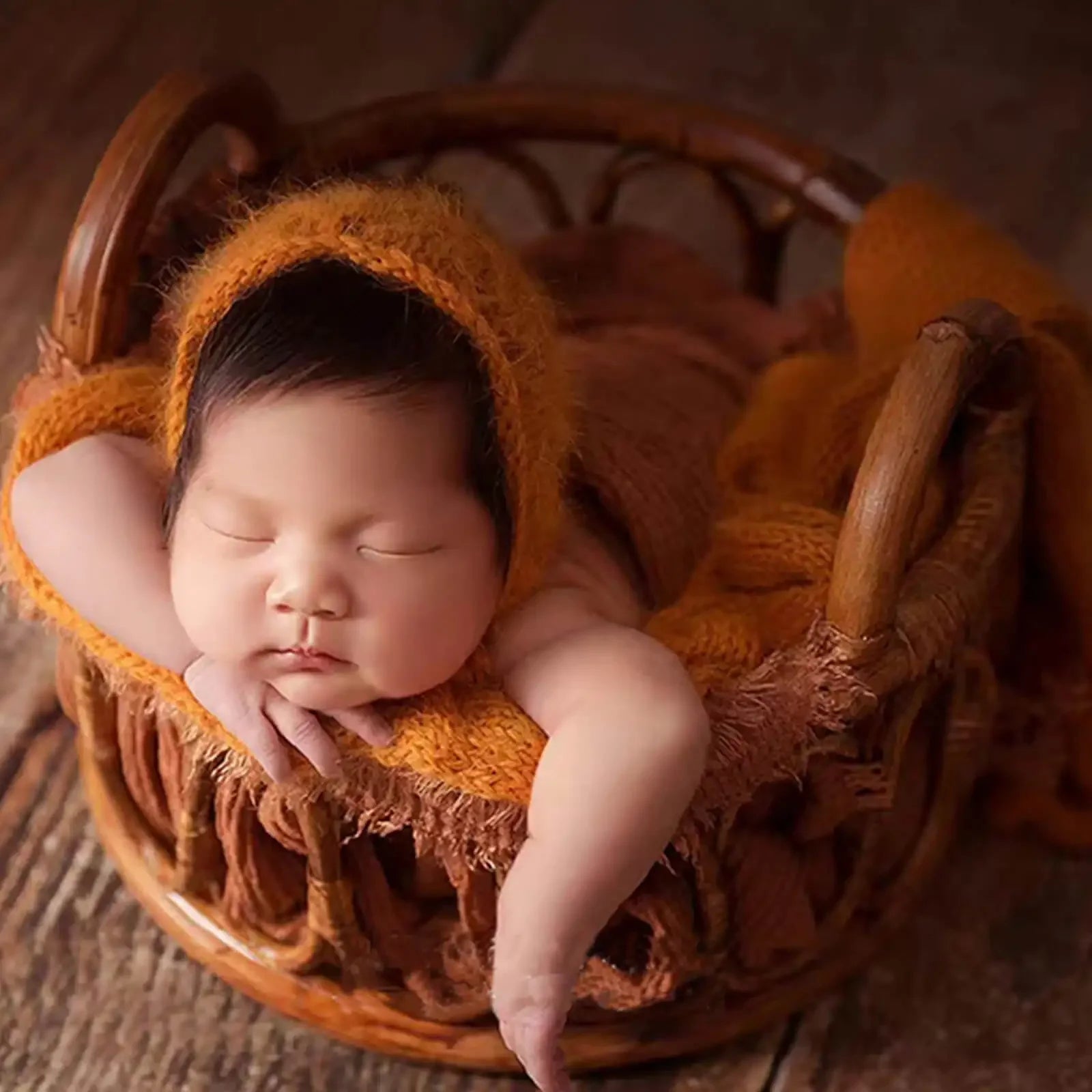Newborn Photography Props Baby Round Rattan Woven Basket