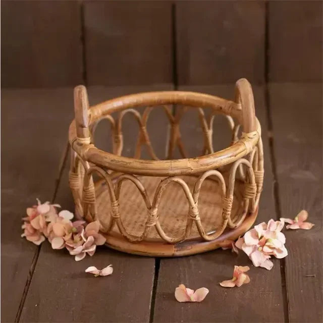 Newborn Photography Props Baby Round Rattan Woven Basket