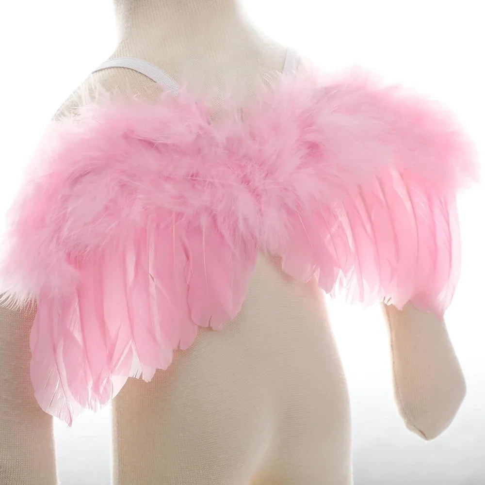 2pcs/lot Newborn Baby Angel Feather Wings with Leaf Flower