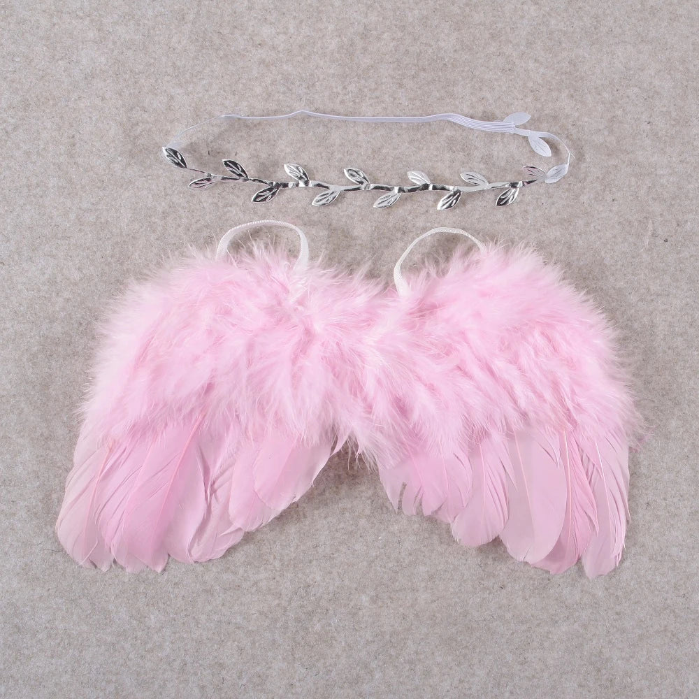 2pcs/lot Newborn Baby Angel Feather Wings with Leaf Flower