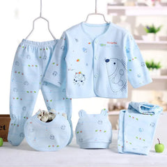 5pcs/set Newborn Baby Suit Set Top 2 Pants Hat Bibs 0-3 M Clothing Set