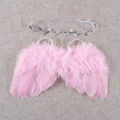 2pcs/lot Newborn Baby Angel Feather Wings with Leaf Flower
