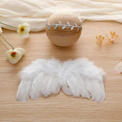 2pcs/lot Newborn Baby Angel Feather Wings with Leaf Flower
