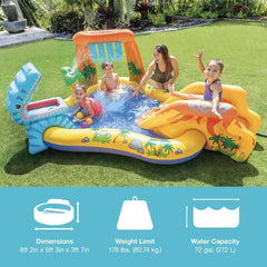 Inflatable Kids Dinosaur Play Center Water Park Pool with Slide Splashing