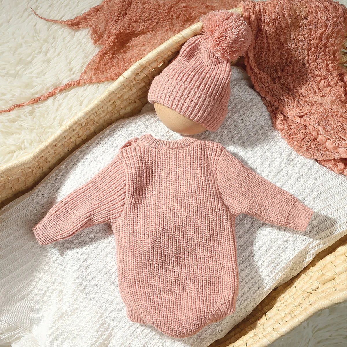 Hello World Knitting Newborn Photography Romper