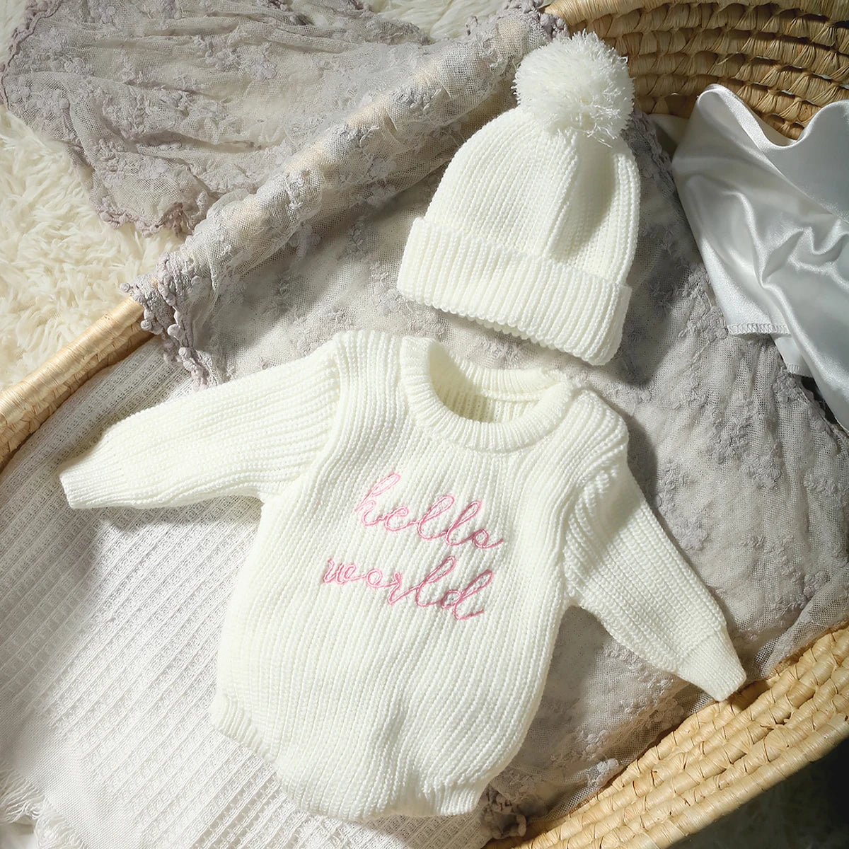 Hello World Knitting Newborn Photography Romper