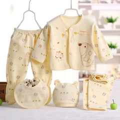 5pcs/set Newborn Baby Suit Set Top 2 Pants Hat Bibs 0-3 M Clothing Set