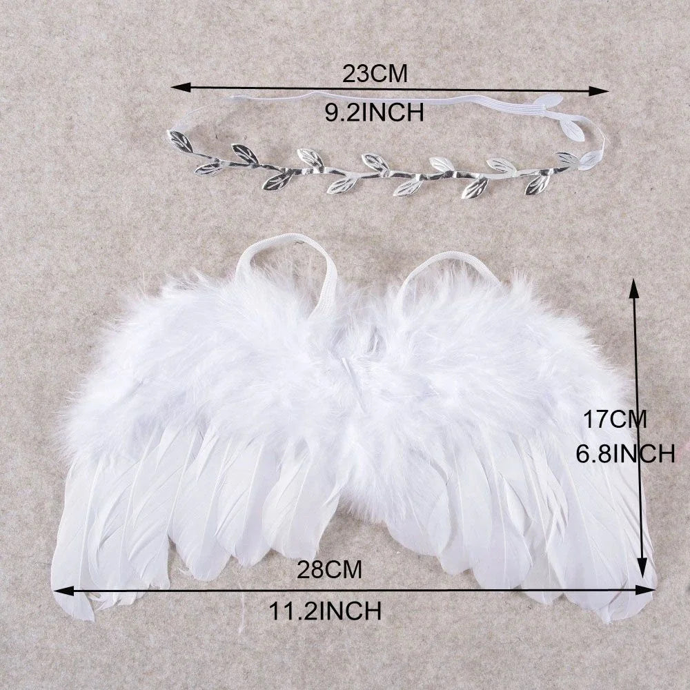 2pcs/lot Newborn Baby Angel Feather Wings with Leaf Flower