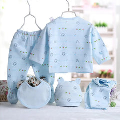 5pcs/set Newborn Baby Suit Set Top 2 Pants Hat Bibs 0-3 M Clothing Set
