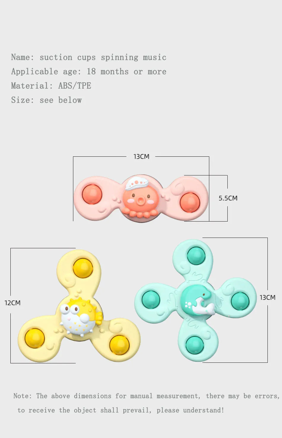 3Pcs/Set Baby Bath Toys Funny Bathing Sucker Spinner