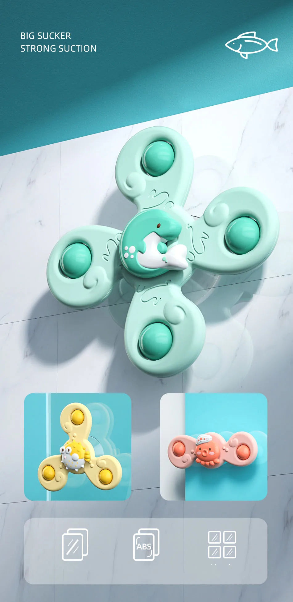 3Pcs/Set Baby Bath Toys Funny Bathing Sucker Spinner