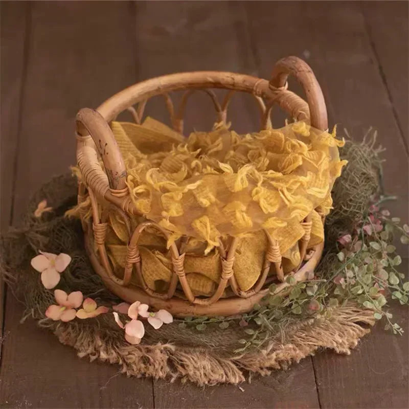 Newborn Photography Props Baby Round Rattan Woven Basket