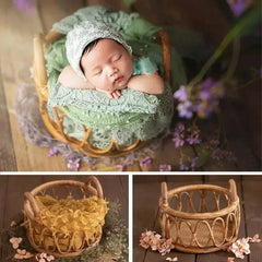 Newborn Photography Props Baby Round Rattan Woven Basket