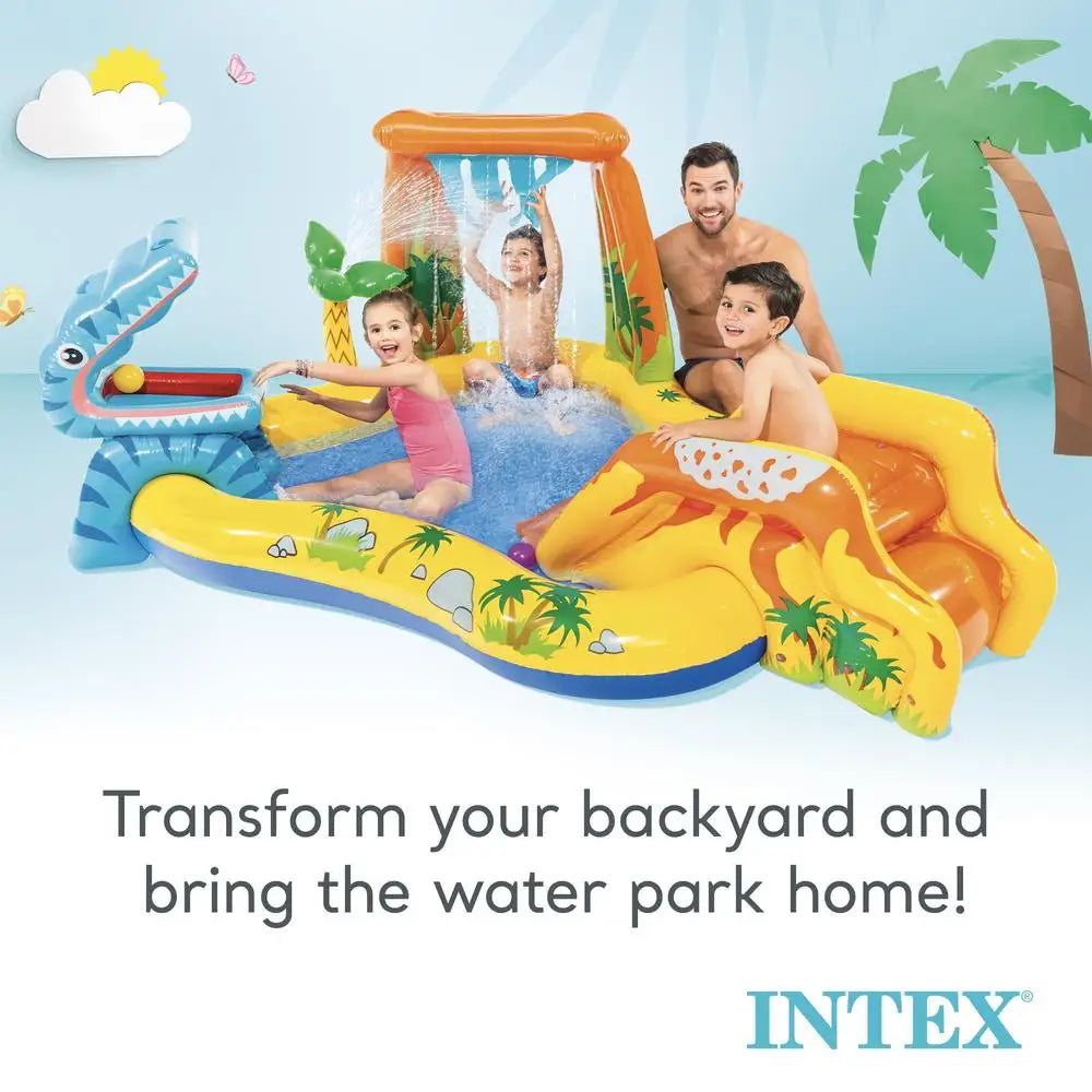 Inflatable Kids Dinosaur Play Center Water Park Pool with Slide Splashing
