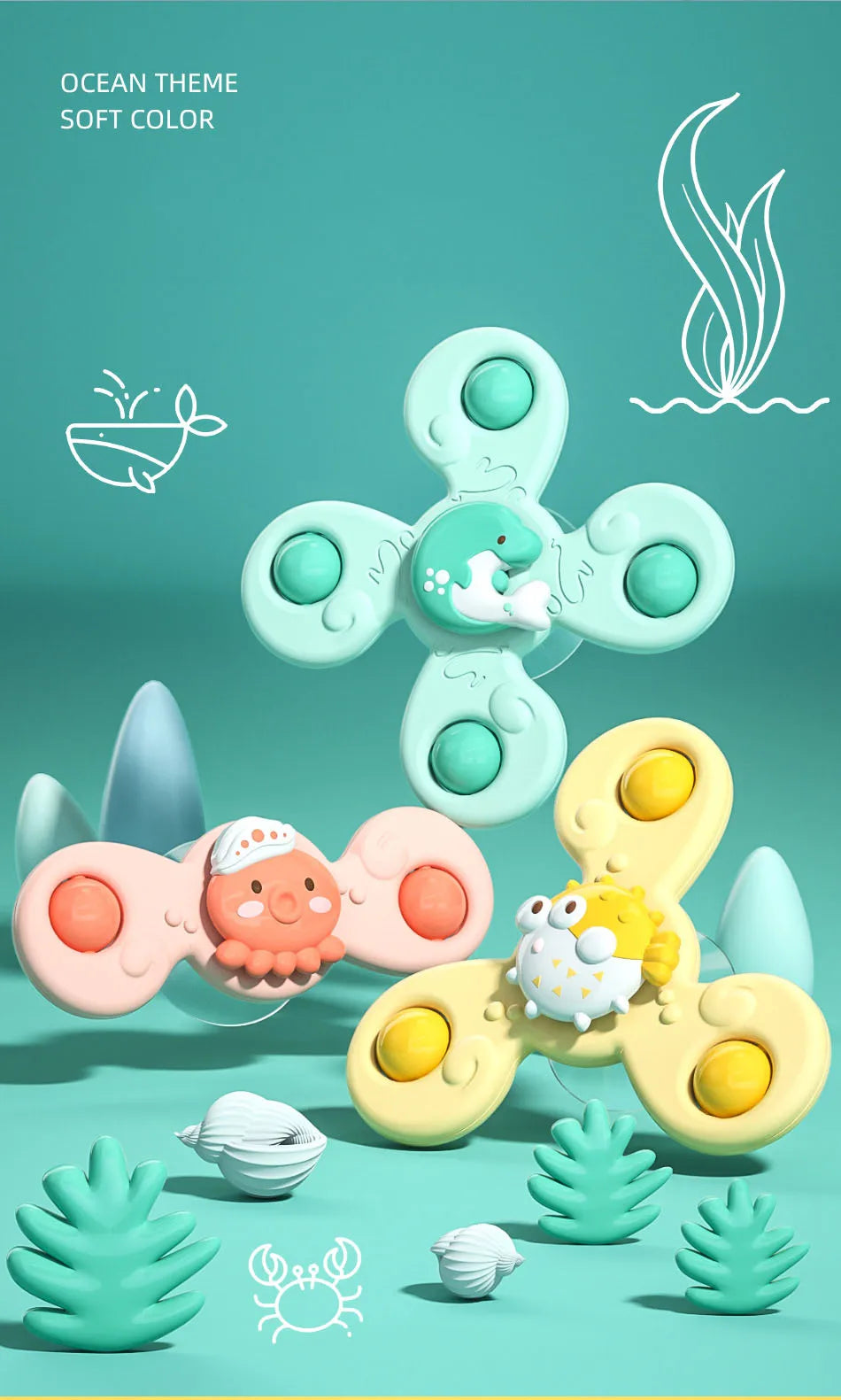 3Pcs/Set Baby Bath Toys Funny Bathing Sucker Spinner