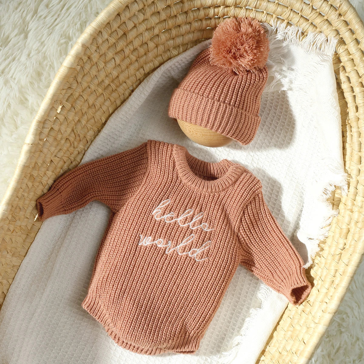 Hello World Knitting Newborn Photography Romper