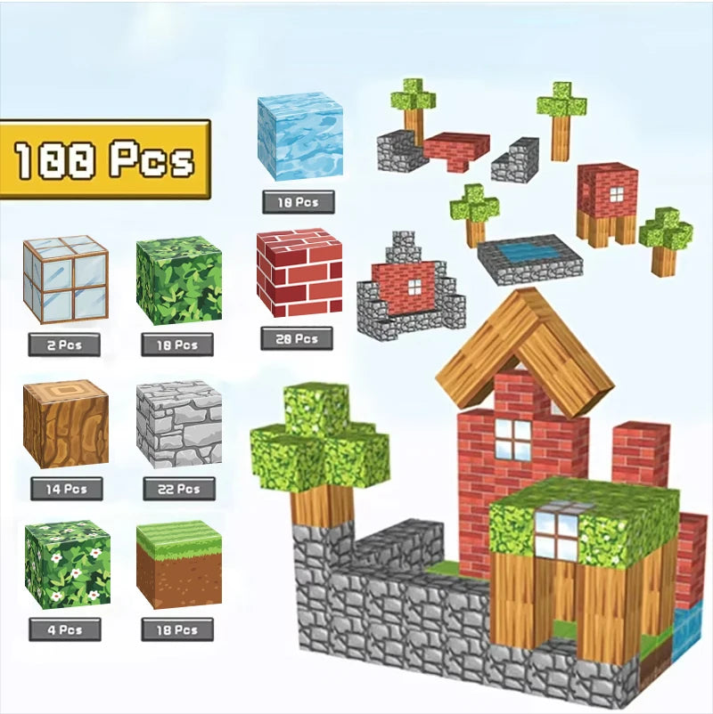 100pcs Magnetic Blocks Toy Build Magnet Set For Boys Girls Stem Montessori Sensory Cubes For Toddlers Gift