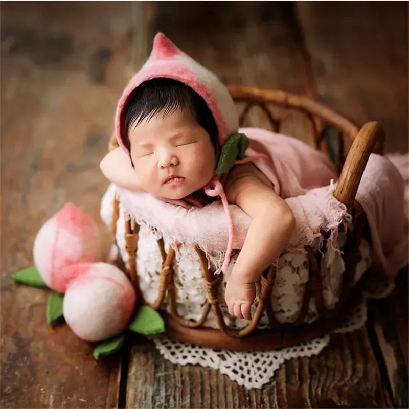 Newborn Photography Props Baby Round Rattan Woven Basket