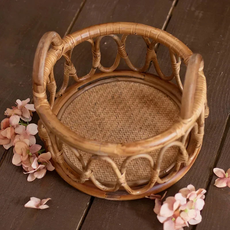 Newborn Photography Props Baby Round Rattan Woven Basket