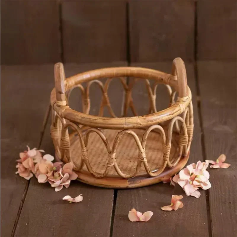 Newborn Photography Props Baby Round Rattan Woven Basket
