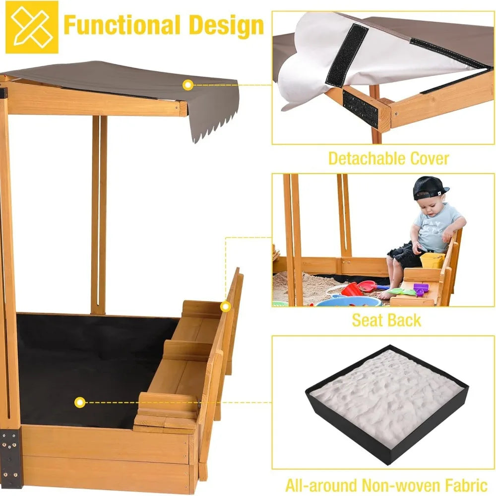 "Playground Goals: 47” Sandbox + Flip Benches + UV Canopy"