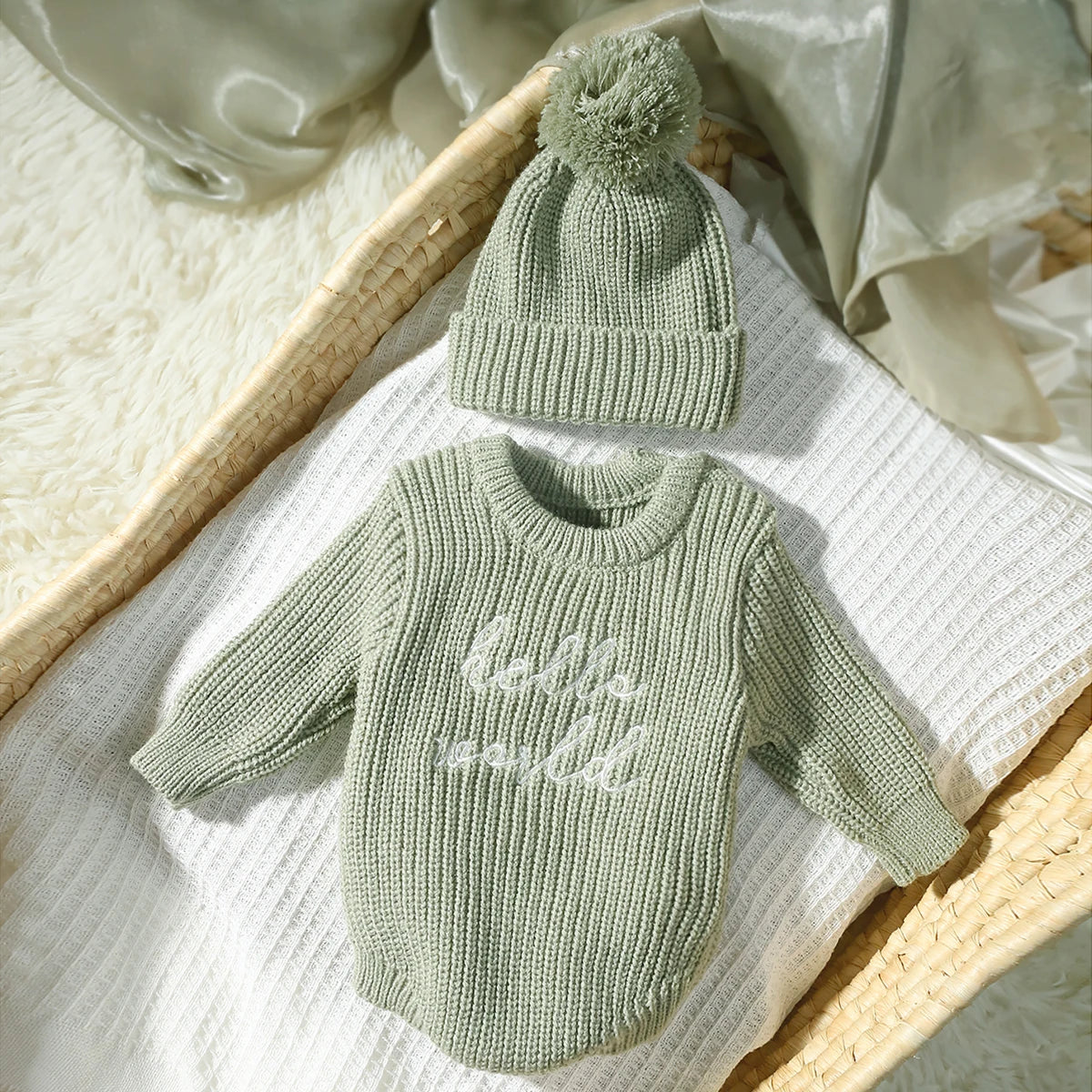 Hello World Knitting Newborn Photography Romper