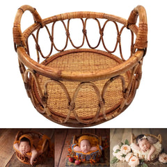 Newborn Photography Props Baby Round Rattan Woven Basket