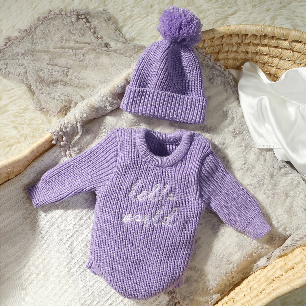 Hello World Knitting Newborn Photography Romper